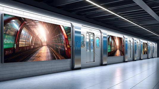 3D 渲染的地铁广告牌广告吸引眼球