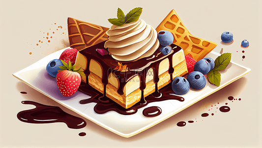 水果奶油背景图片_甜品华夫饼蛋糕背景
