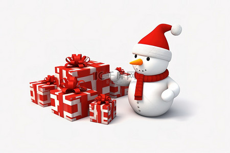 3d 雪人与礼物和礼物 PNG 剪贴画