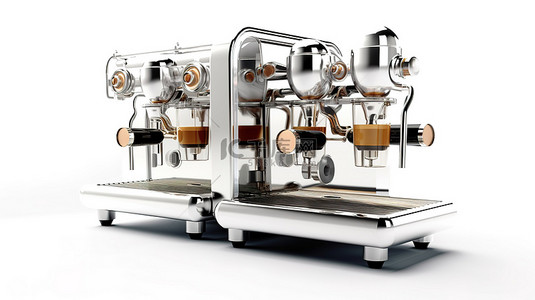卡咖啡背景图片_白色背景浓缩咖啡机的 3D 渲染