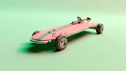 年轻滑板背景图片_3d 渲染插图粉色和绿色背景与长板