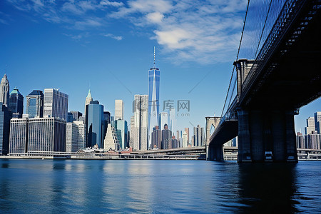 美国大桥背景图片_纽约市的布鲁克林大桥和城市天际线