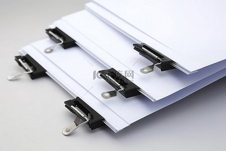 四个黑色夹子上有一堆白色文档