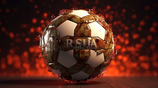 俄罗斯纹理背景图片_足球足球纹理塑造俄罗斯词的 3d 渲染