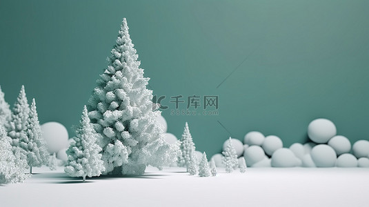 卡通圣诞雪背景图片_光滑的 3d 圣诞景观，最小的绿树和白雪模型