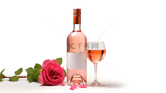 鸡尾酒插图背景图片_白色背景的逼真 3D 插图，带有标记的 ros 瓶
