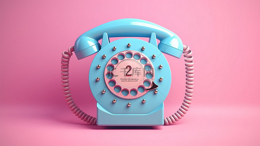 電話鈴聲背景图片_充满活力的蓝色粉色背景 3D 渲染上的复古粉色旋转电话
