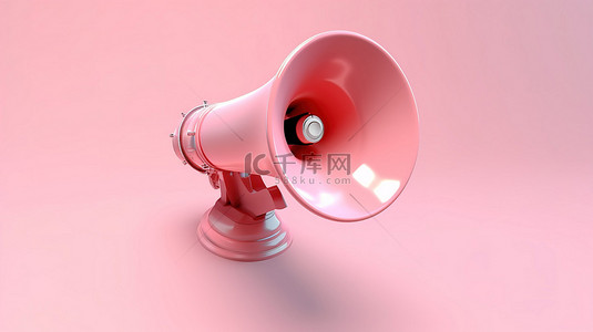 充满活力的粉红色扩音器 3D 渲染的塑料扬声器放大消息