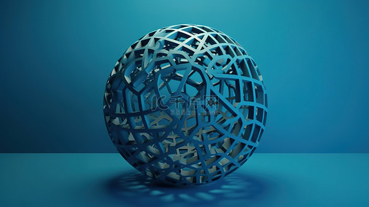蓝色背景 3d 立方体装饰有球形多边形环