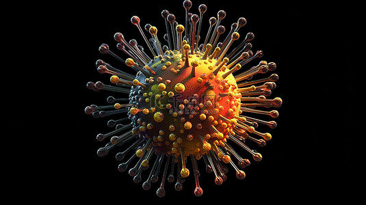 医学细胞背景图片_黑色背景下抽象微生物病毒或细菌的 3D 渲染