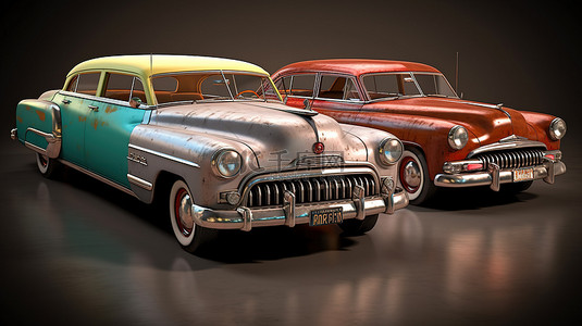原始的老式美国汽车处于完美状态 3D 渲染