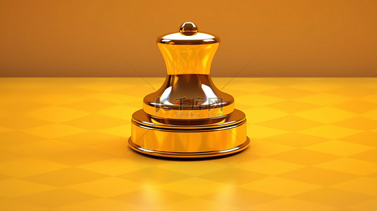 镀金的国际象棋皇后 游戏中最强大棋子的闪亮金色图标，呈现在金色底座 3D 上，用于社交媒体营销