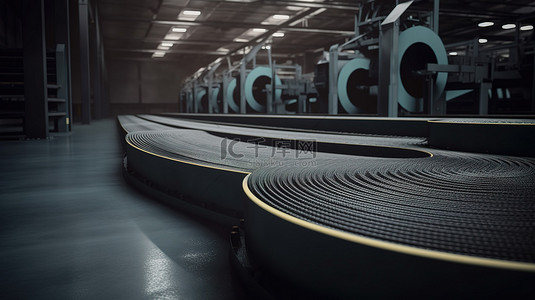 輸送帶背景图片_3d 渲染的工厂场景橡胶传送带