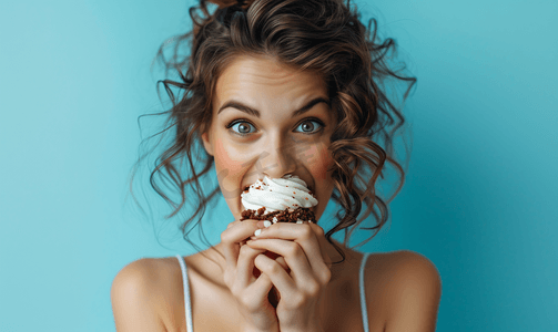 女性吃甜品蛀牙