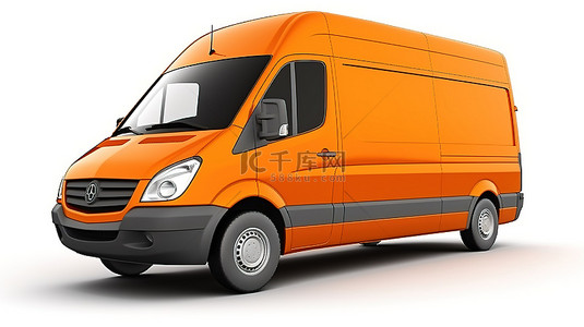 货车插图背景图片_中性白色背景展示了一辆充满活力的橙色商用货车，有足够的空间进行定制设计和品牌 3D 渲染