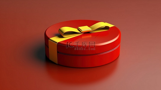装饰有金色丝带的红色盒子的顶视图 3D 渲染