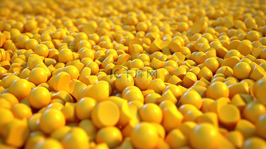 用于树脂生产的聚合物颗粒鲜艳的黄色塑料珠的 3D 插图