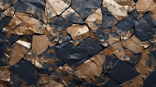 黑色理石背景图片_大理石棕色瓷砖地板，在 3D 渲染中具有引人注目的黑色岩石纹理