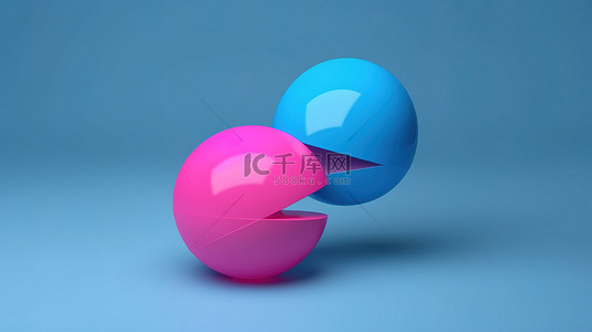 粉红色和蓝色传递消息图标引人注目的 3D 插图