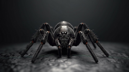 蜘蛛昆虫背景图片_攻击黑暗蜘蛛完美适合恐怖万圣节和昆虫爱好者令人惊叹的 3D 渲染