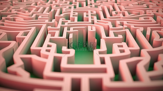 绿色背景与粉红色迷宫的复古 3D 渲染