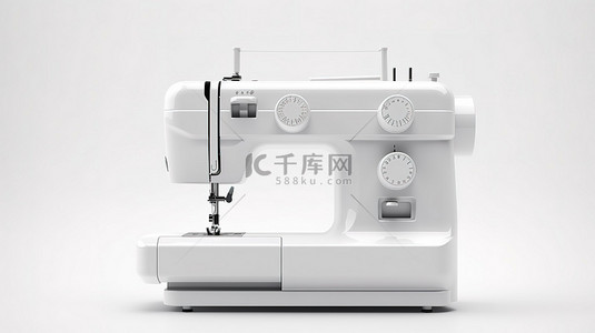 裁缝背景图片_3D 渲染的干净背景上光滑的白色缝纫机