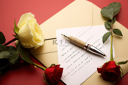 给你的伴侣的感谢信，装在信封里，里面有心和笔 版税免费图片