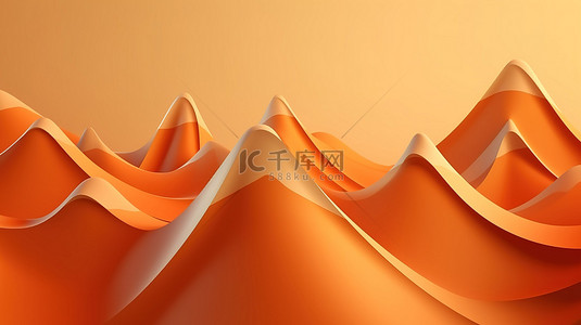 橙色背景与自发山峰 3d 插图 3d 渲染