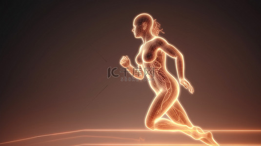 跑步人背景图片_3D 医学渲染中描绘心率的女跑步者