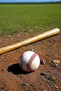 草地上背景图片_棒球棒在地上与球