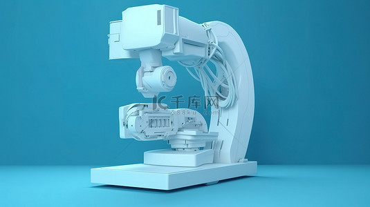 核磁共振设备扁平背景图片_蓝色背景展示了带有附加显示器的 C 臂机器的 3D 渲染