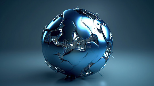 闪闪发光的蓝色金属球抽象概念艺术的 3D 渲染