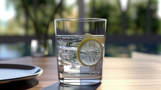 水影相机背景图片_一杯清爽的水的 3D 渲染插图，带来电影体验