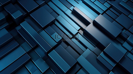 3D 插图中时尚的蓝色金属条纹面板辅以单色背景