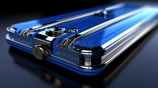 不平滑背景图片_手机上蓝色条纹镀铬表面的 3D 渲染