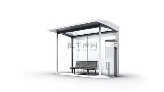 招牌空白背景图片_当代公交车站样机的白色背景 3D 渲染
