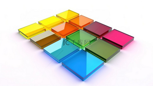 彩虹框背景图片_充满活力的彩虹玻璃方形板完美对齐 3D 渲染插图用于演示