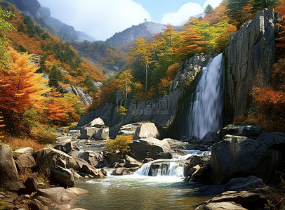 山里的鸡背景图片_秋天山里的瀑布