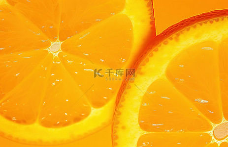 橙水果背景图片_黄色背景上的两片橙色片被切成两半