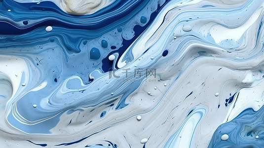 画笔水墨背景图片_独特的手绘蓝色和白色抽象背景，采用当代现代风格，以 3D 渲染的极端特写捕捉