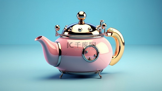 俯拍茶壶茶杯背景图片_制作精美的复古茶壶 3D 插图渲染