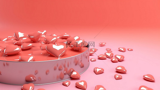 用漂浮的 3d 心庆祝爱情和情人节