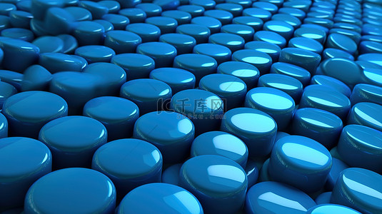 命背景图背景图片_蓝色药丸在蓝色背景上整齐排列的 3D 插图