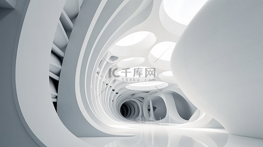 白色圆形建筑具有凹凸特征的曲线建筑的 3D 渲染