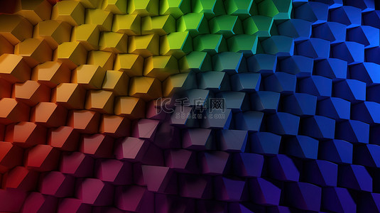 颜色彩虹背景图片_由 3d 渲染的 lgbt 彩虹网格片组成的六角墙背景