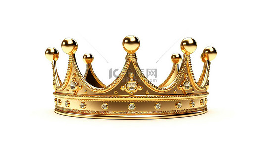 皇冠背景图片_白色背景上闪亮的金冠 3D 插图与剪切路径