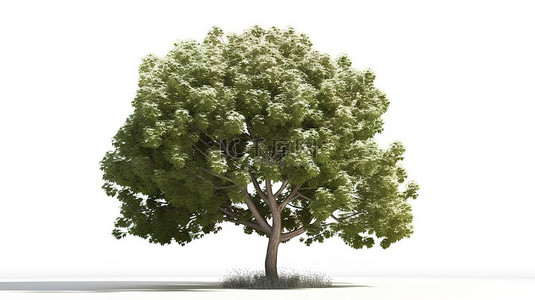 春绿叶背景图片_3d 白色空间中新发芽的树