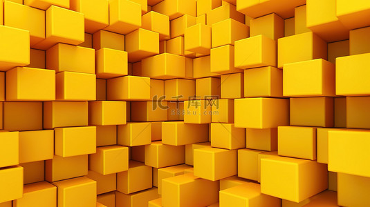 3d 渲染中的无缝黄色立方体图案墙背景