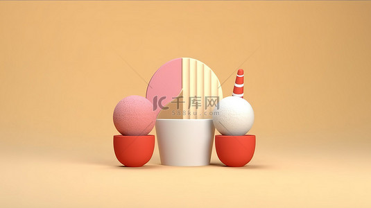 冰蓝色背景背景图片_超现实主义冰淇淋最小 3D 插图