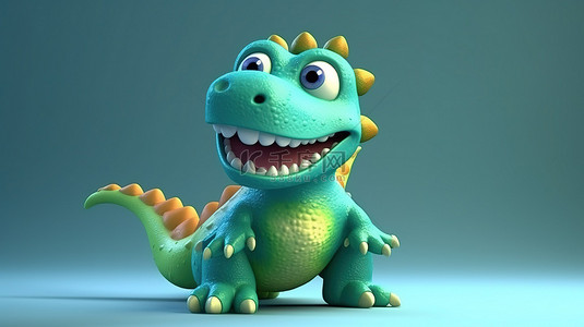 3D 插图中可爱又俏皮的恐龙卡通